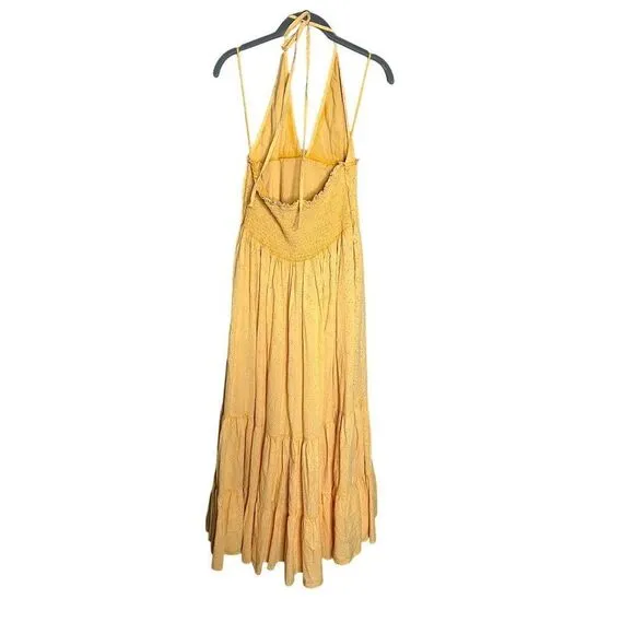 NWT Free People Pintuck Paradise Maxi Dress Size XL Yellow Eyelet Halter