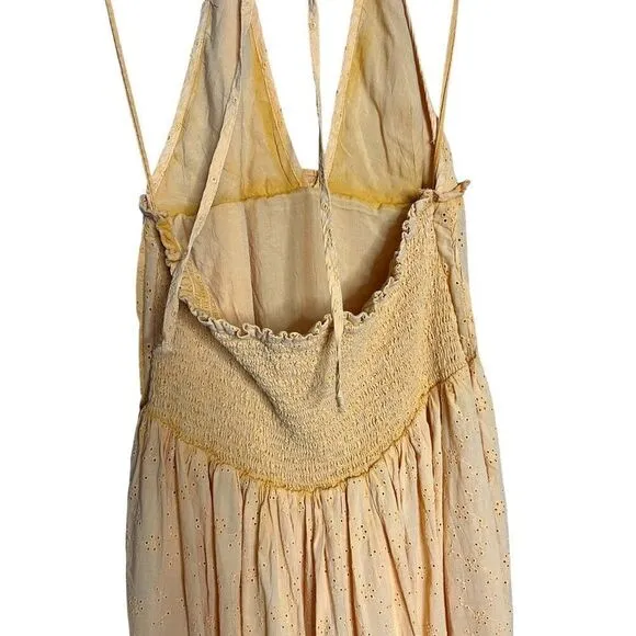 NWT Free People Pintuck Paradise Maxi Dress Size XL Yellow Eyelet Halter