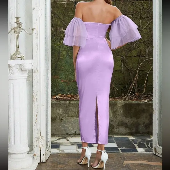 Off shoulder tulle sleeve dress