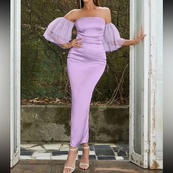 Off shoulder tulle sleeve dress