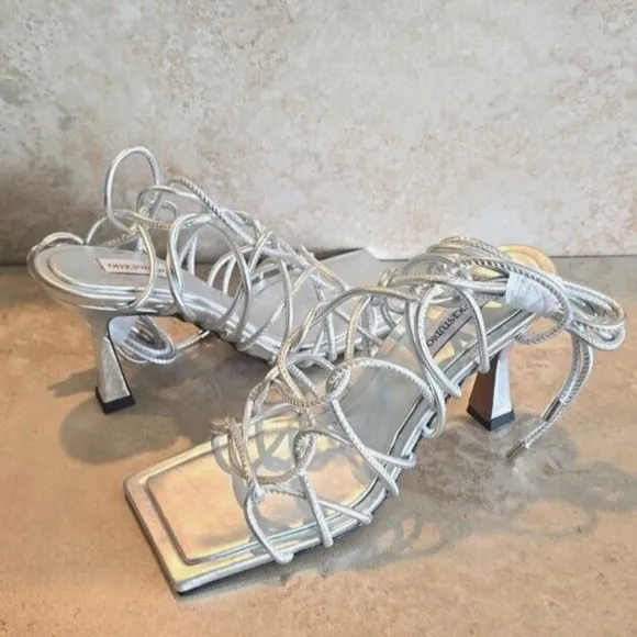 OFFICE STUDIOSilver Leather Multi-band Heel Sandals