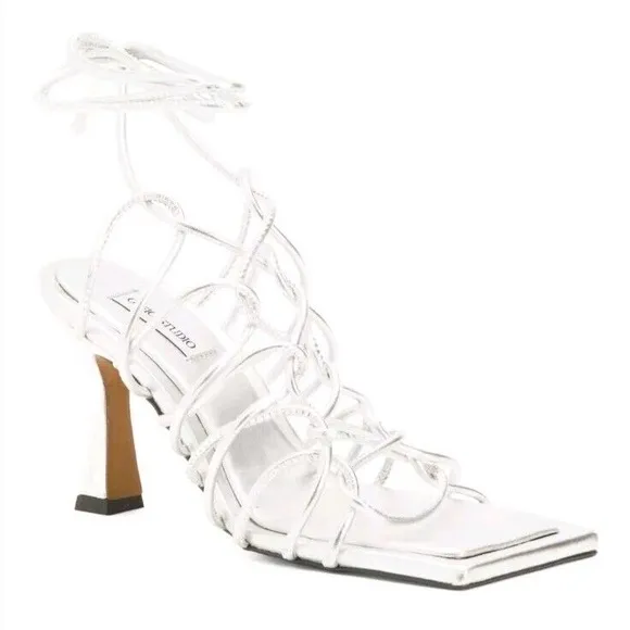 OFFICE STUDIOSilver Leather Multi-band Heel Sandals
