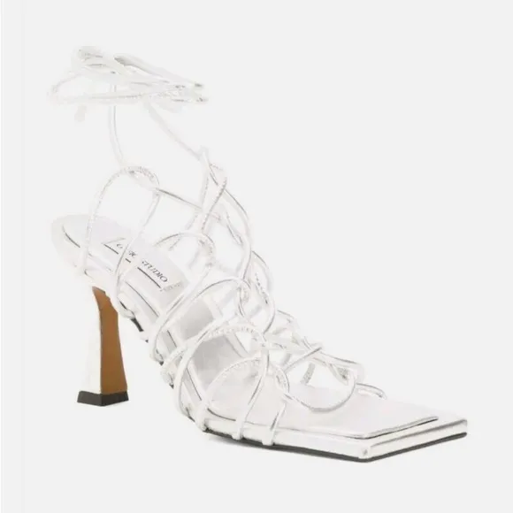 OFFICE STUDIOSilver Leather Multi-band Heel Sandals