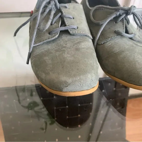 Oliberte Minsha Olive Green Nubuck Leather Oxford Lace up Loafers Size 36