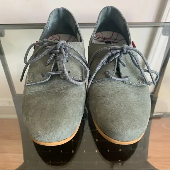 Oliberte Minsha Olive Green Nubuck Leather Oxford Lace up Loafers Size 36