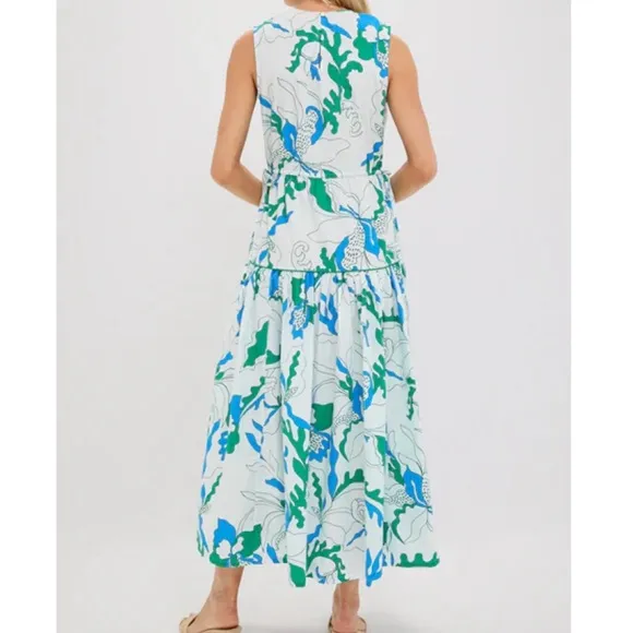 OLIPHANT Orchid Green Sleeveless Piped Maxi Dress