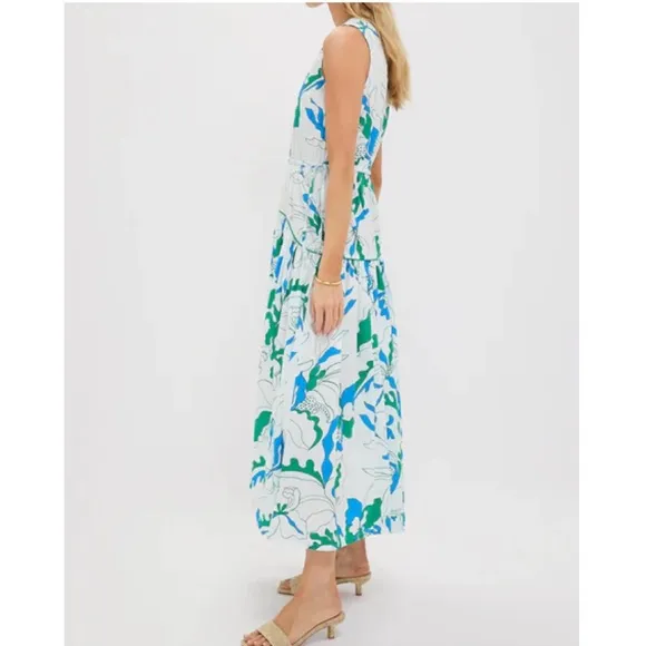 OLIPHANT Orchid Green Sleeveless Piped Maxi Dress