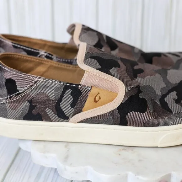 Olu Kai Size 8.5 Pehuea Pa'i camouflage canvas slip on loafer sneaker womens