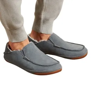 OluKai Kipuka Hulu Slip On Leather Loafers Casual Shearling Comfort Gray 9