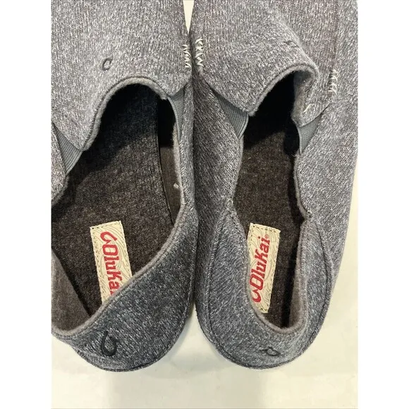 OluKai Moloa Hulu Wool Blend Knit Mens 14 In / Out Slippers Gray Loafers Shoes