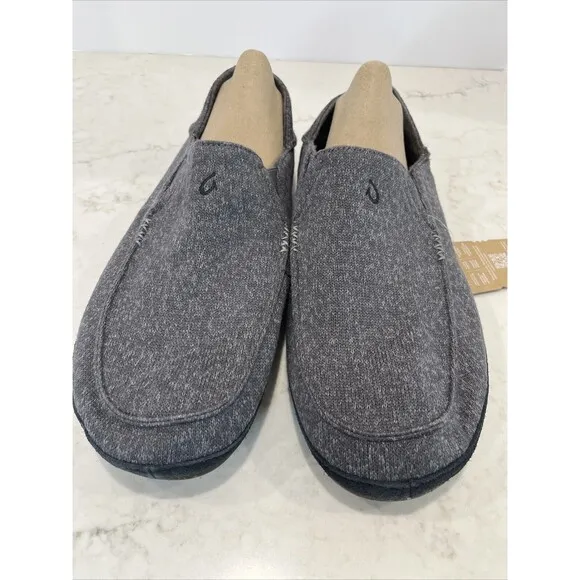 OluKai Moloa Hulu Wool Blend Knit Mens 14 In / Out Slippers Gray Loafers Shoes