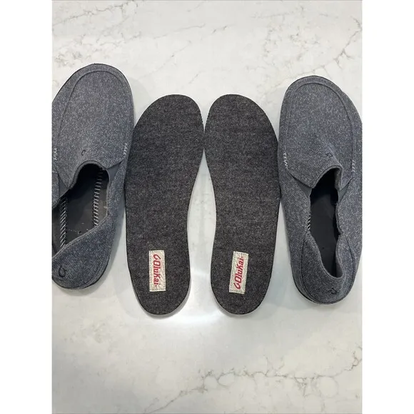 OluKai Moloa Hulu Wool Blend Knit Mens 14 In / Out Slippers Gray Loafers Shoes