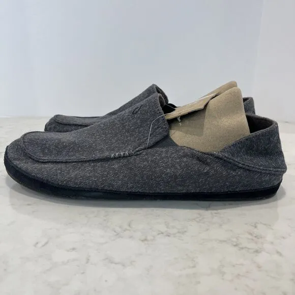 OluKai Moloa Hulu Wool Blend Knit Mens 14 In / Out Slippers Gray Loafers Shoes