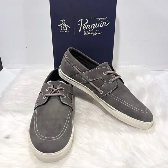 Original Penguin Men’s Barrow Boat Lace Gray Loafers &amp; Slip Ons Shoes Size 13M