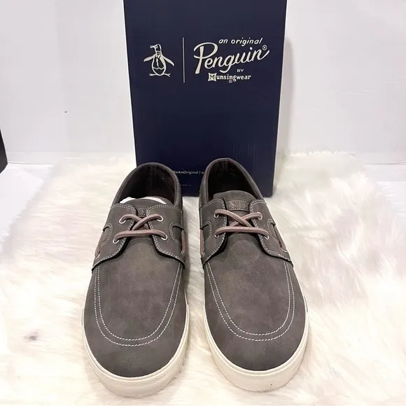 Original Penguin Men’s Barrow Boat Lace Gray Loafers &amp; Slip Ons Shoes Size 13M