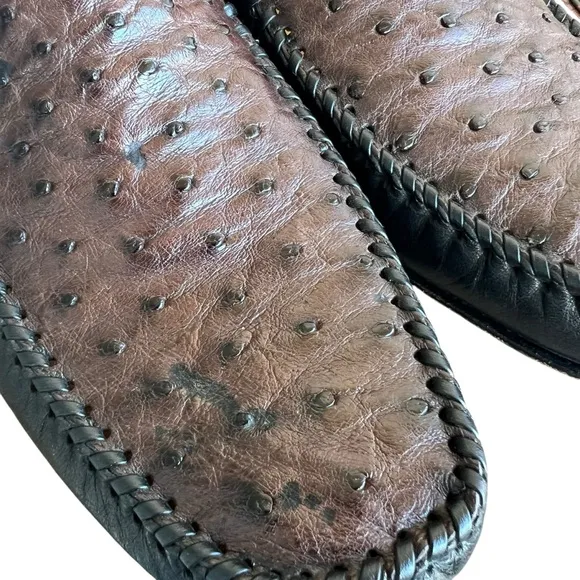 Ostrich Leather Loafers Handmade In Spain Slip On Shoe Men's 9.5 Two Ton…