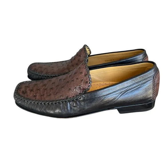Ostrich Leather Loafers Handmade In Spain Slip On Shoe Men's 9.5 Two Ton…