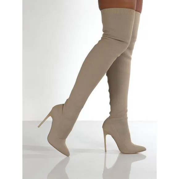 Over Knee Stiletto Boots in Beige
