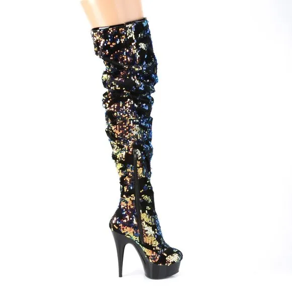 Over the Knee Sequins Thigh High Heel Boots