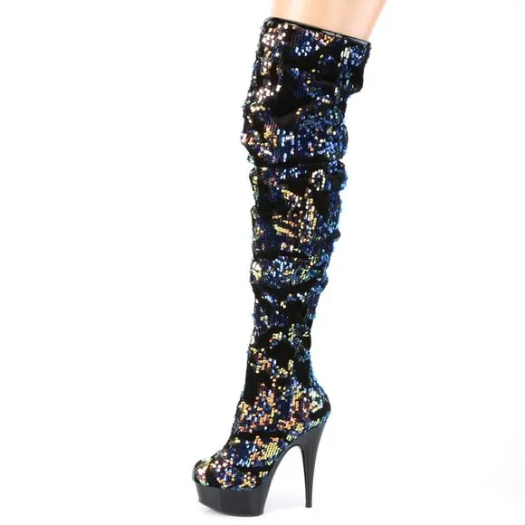 Over the Knee Sequins Thigh High Heel Boots