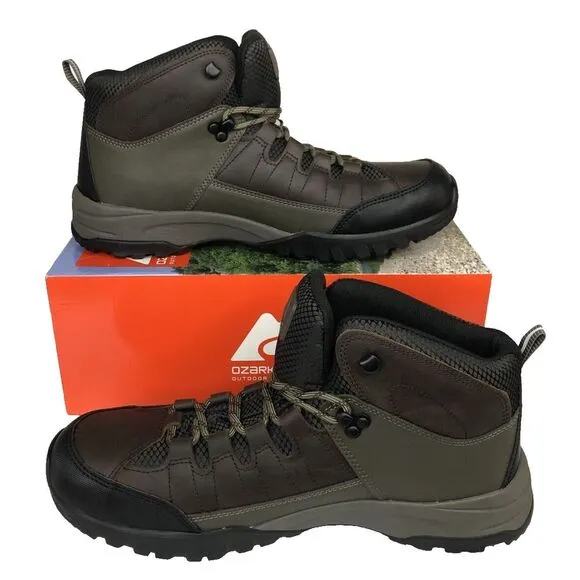Ozark Trail Men's Meadows Waterproof Brown Leather Hiking Work Boots Size 9 NEW