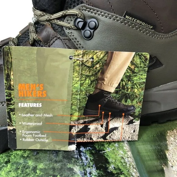 Ozark Trail Men's Meadows Waterproof Brown Leather Hiking Work Boots Size 9 NEW
