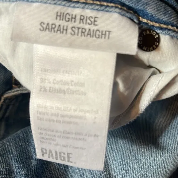 Paige Blue Jeans. Size 26. High Rise Sarah Straight.