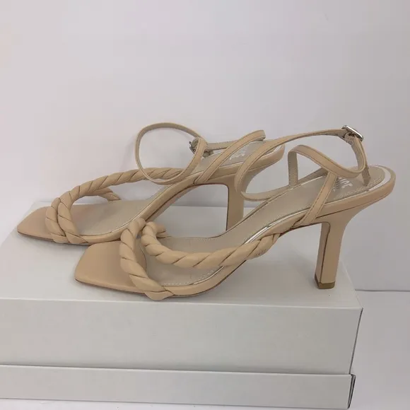 PAIGE, ROPE OPEN SQUARE TOE DREAS SANDALS, BEIGE COLOR, ALL SOFT LEATHER, DIZE 9