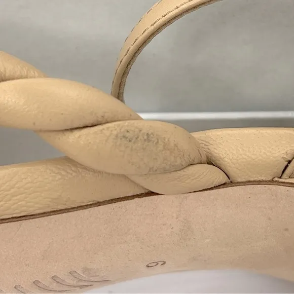 PAIGE, ROPE OPEN SQUARE TOE DREAS SANDALS, BEIGE COLOR, ALL SOFT LEATHER, DIZE 9