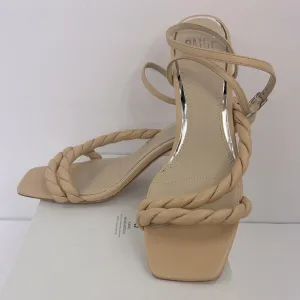 PAIGE, ROPE OPEN SQUARE TOE DREAS SANDALS, BEIGE COLOR, ALL SOFT LEATHER, DIZE 9