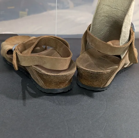 Papillio for Birkenstock 40 brown leather/suede ankle wrap buckle cork sandals