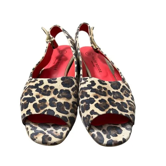 Pas de Rouge Brown Black Animal Print Suede Sandals Italy Womens Size 8.5