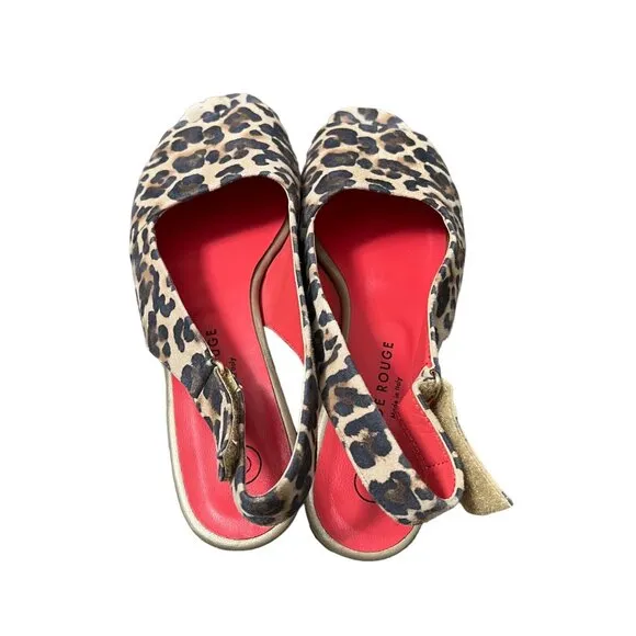 Pas de Rouge Brown Black Animal Print Suede Sandals Italy Womens Size 8.5
