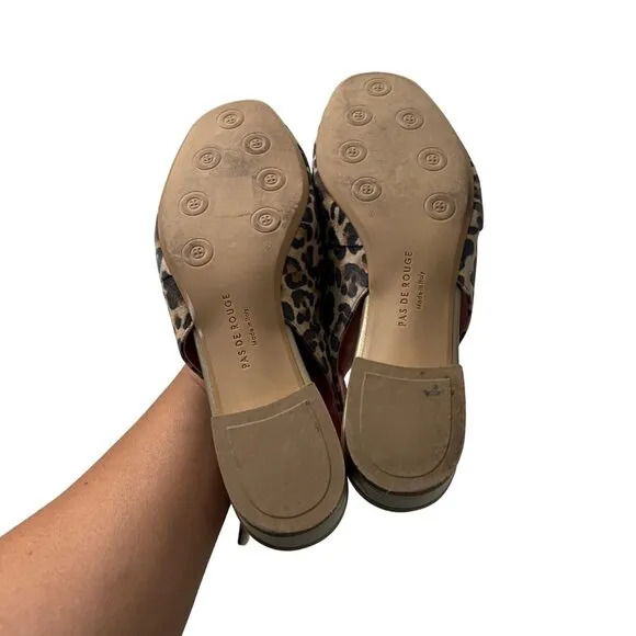 Pas de Rouge Brown Black Animal Print Suede Sandals Italy Womens Size 8.5