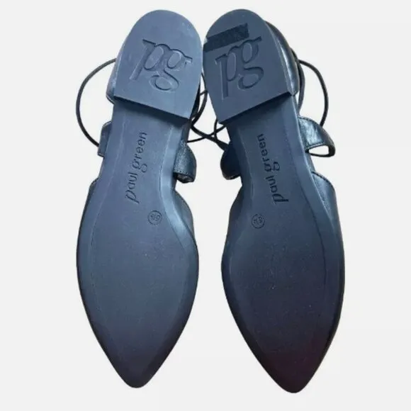 Paul Green Black Leather Lace Up Ballerina Flats Lydia Women Size 9 NEW