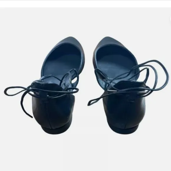 Paul Green Black Leather Lace Up Ballerina Flats Lydia Women Size 9 NEW