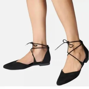 Paul Green Black Leather Lace Up Ballerina Flats Lydia Women Size 9 NEW