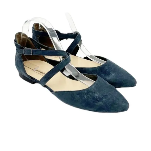 Paul Green Margot Metallic Crossover Dorsay Flats Navy Ankle Wrap Sandals US6.5
