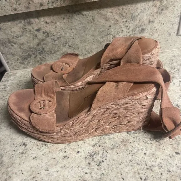 Pedro Garcia pink wrap rattan wedge sandal
