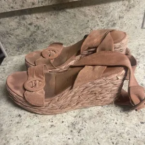 Pedro Garcia pink wrap rattan wedge sandal