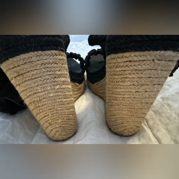PEDRO GARCIA Teodora Satin Espadrille Wedge Sandals Black 38