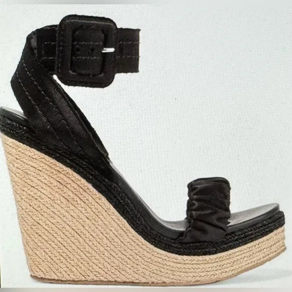 PEDRO GARCIA Teodora Satin Espadrille Wedge Sandals Black 38