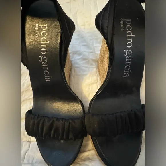 PEDRO GARCIA Teodora Satin Espadrille Wedge Sandals Black 38