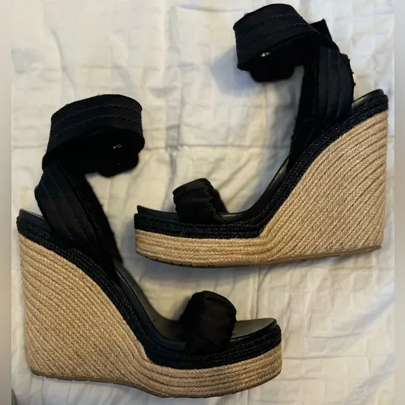 PEDRO GARCIA Teodora Satin Espadrille Wedge Sandals Black 38