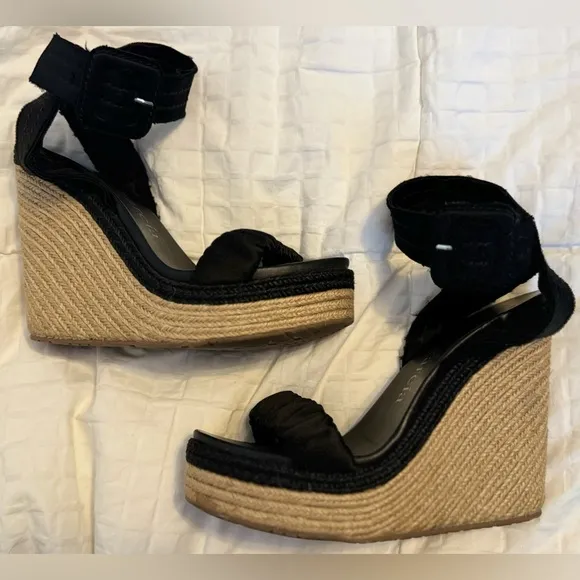 PEDRO GARCIA Teodora Satin Espadrille Wedge Sandals Black 38