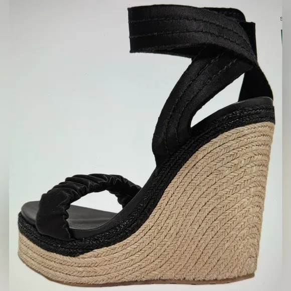 PEDRO GARCIA Teodora Satin Espadrille Wedge Sandals Black 38