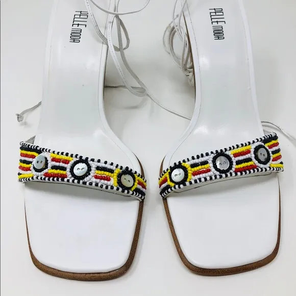 PELLE MODA white leather ankle wrap sandals, size 8, NWOT