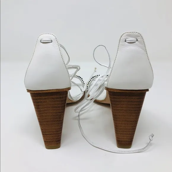 PELLE MODA white leather ankle wrap sandals, size 8, NWOT