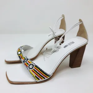 PELLE MODA white leather ankle wrap sandals, size 8, NWOT