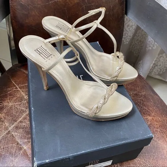 Pelle Moda gold braided ankle heel sandals 8